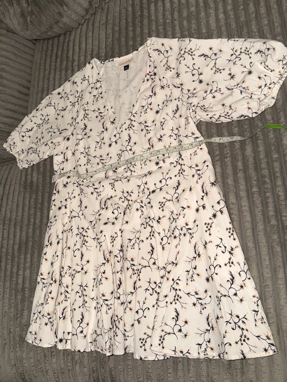 Universal Thread Cream Floral Wrap Dress with Black Vine Print